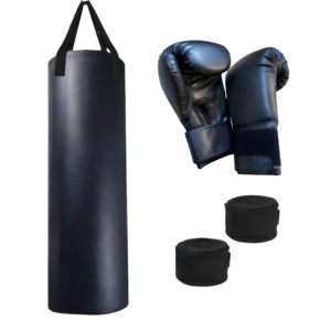 Rutns Synthetic Leather Punching Bag- Filled Heavy Bag (48 inches Filled+Boxing Glove(Black)) (4 Feet, Filled Punching Bag & Boxing Glove)
